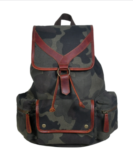Printed Canvas Fabric Leather Backpack