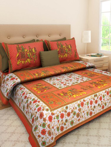 90By100 Gangaur Printed Double Bedsheet with 2 Pillow Covers