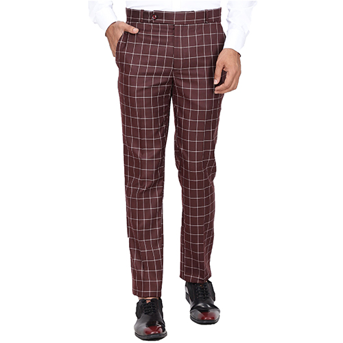 Maroon Check Trouser Terry Rayon Smart Fit