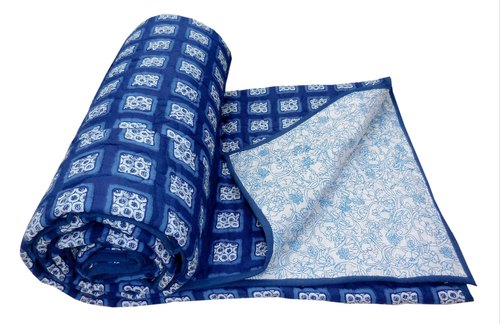 90by108 Inches Jaipuri Blue Indigo Print Cotton Double Bed Quilt