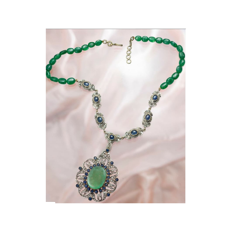 Extremely Beautiful Necklace Made With Emeralds, Blue Sapphire And Diamonds./Fancy Necklace For Women / Wedding Necklace