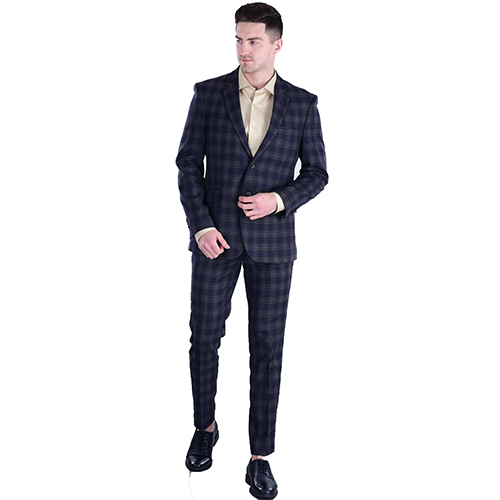 Blue Check Suit Woolen Tweed Youth Fit