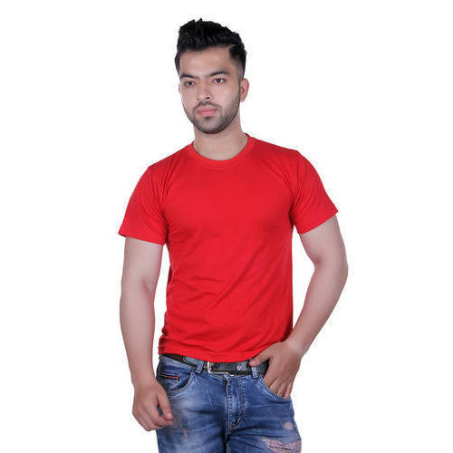 Casual Wear Solid Mens Red T-Shirt