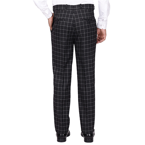 Black Check Stretch Trouser Terry Rayon Slim Fit