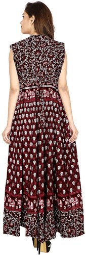 Jaipuri Maroon Booti Printed Cotton Dress