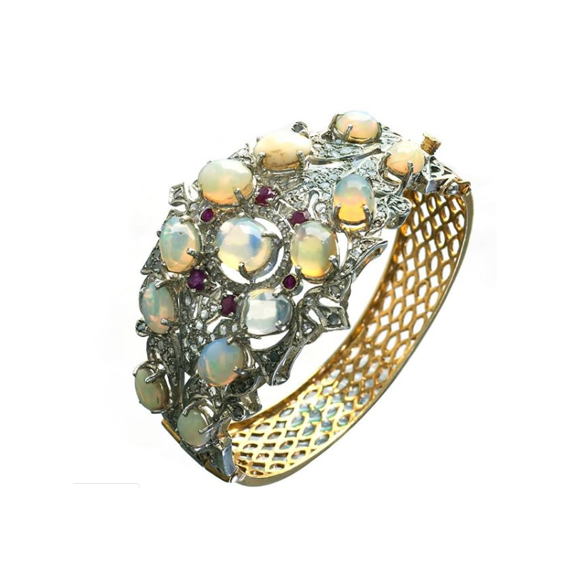 Classic Bangle Studded With Beautiful Opal,Rubies & Diamonds.