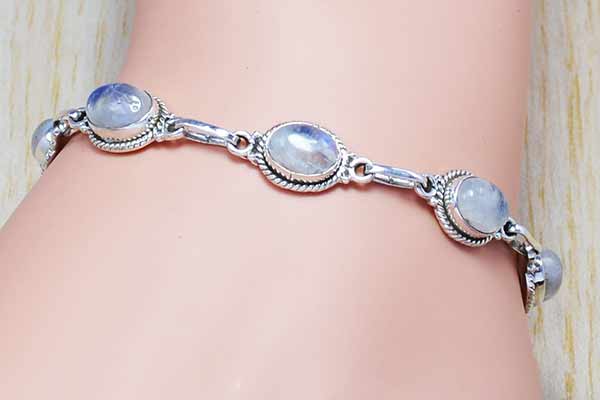 Rainbow moonstone Silver Bangle