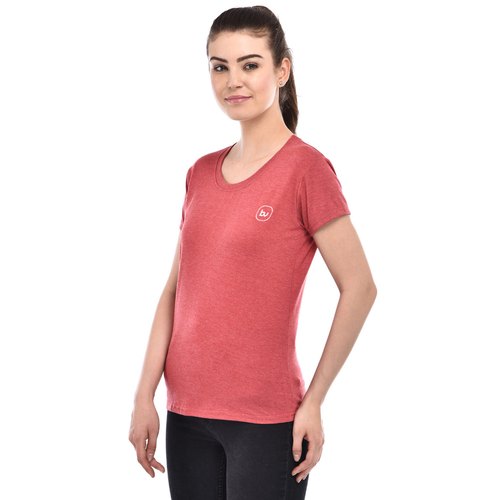 Red Melange Girls Cotton T-Shirt