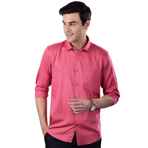 Pink Dobby Solid Shirt Cotton Blended Youth Fit