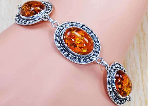 Amber Gemstone 925 Silver Bangle