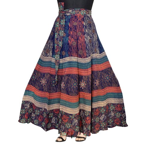 Jaipuri Brush Print Flower Cotton Wrap Around Skirt