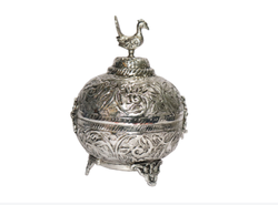 AJN-114 Silver Plated Brass Sindoor Box