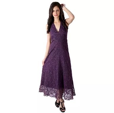 Embroidered Lace Halter Dress with Lining