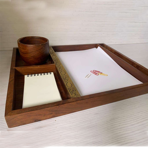 Sheesham Organiser Desk Tray with Partion