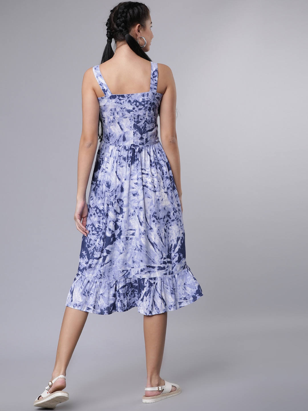 Women Blue Printed Fit and Flare Dress