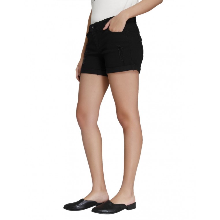 Denim Vistara Black Denim Shorts For Women