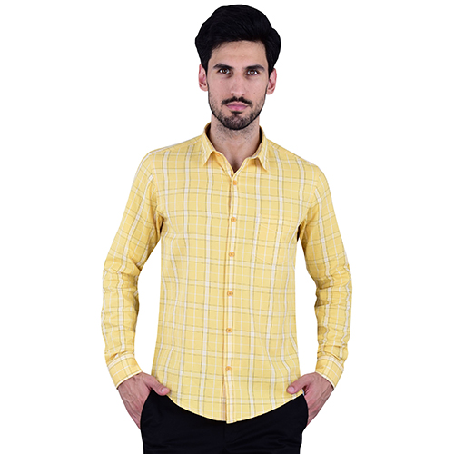 Yellow Check Shirt Cotton Blended Youth Fit