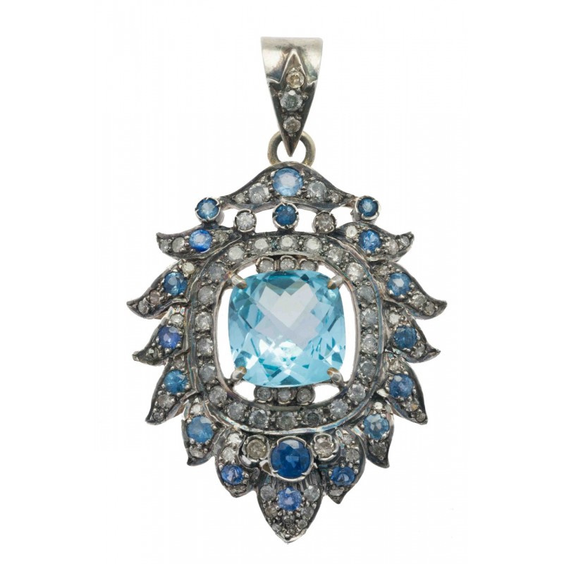 Kohinoor Shaped Pendant With Blue Topaz & Sapphire Pendant