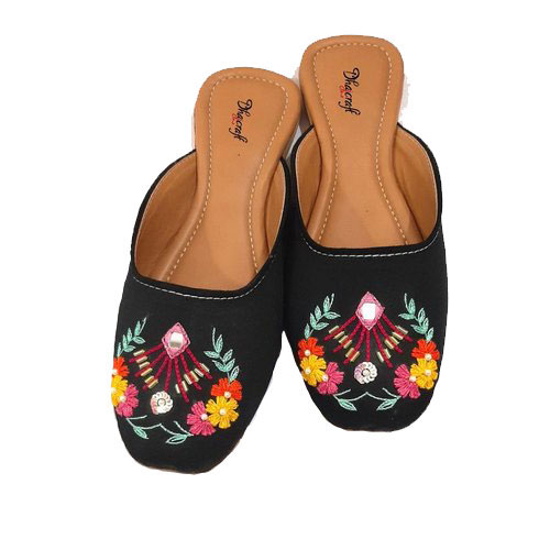 Ladies Embroidery Black Flat Jutti