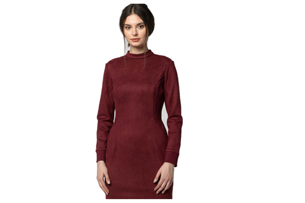 Suede Dress With a Mandarin Collar