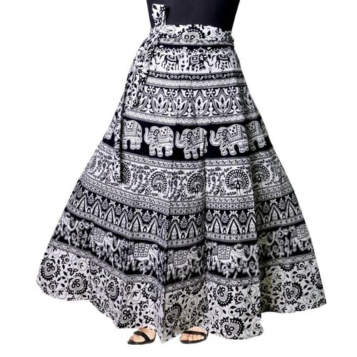 Jaipuri Black and White Elephant Wrap Around Skirts