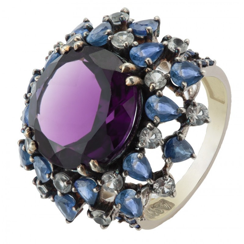 Buy Online Vintage Engagement Rings / Amethyst, Blue & White Sapphire Midnight Blue Ring