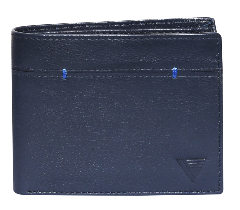 Premium Genuine Leather Bi-Fold Wallet. (BLUE)