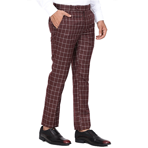 Maroon Check Trouser Terry Rayon Smart Fit