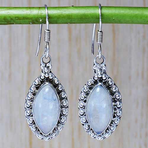 Rainbow moonstone Silver Earring