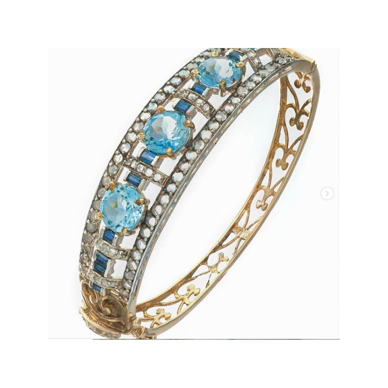 Buy Online Wedding Bracelet / Victorian Jewelry /Classic Bangle Studded With Vibrant Blue Topaz, Sapphire & Diamonds