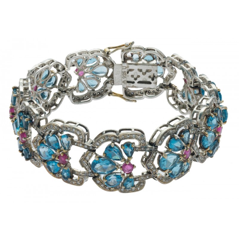 London Blue Topaz , Ruby & Diamond Beautiful Long Bracelet
