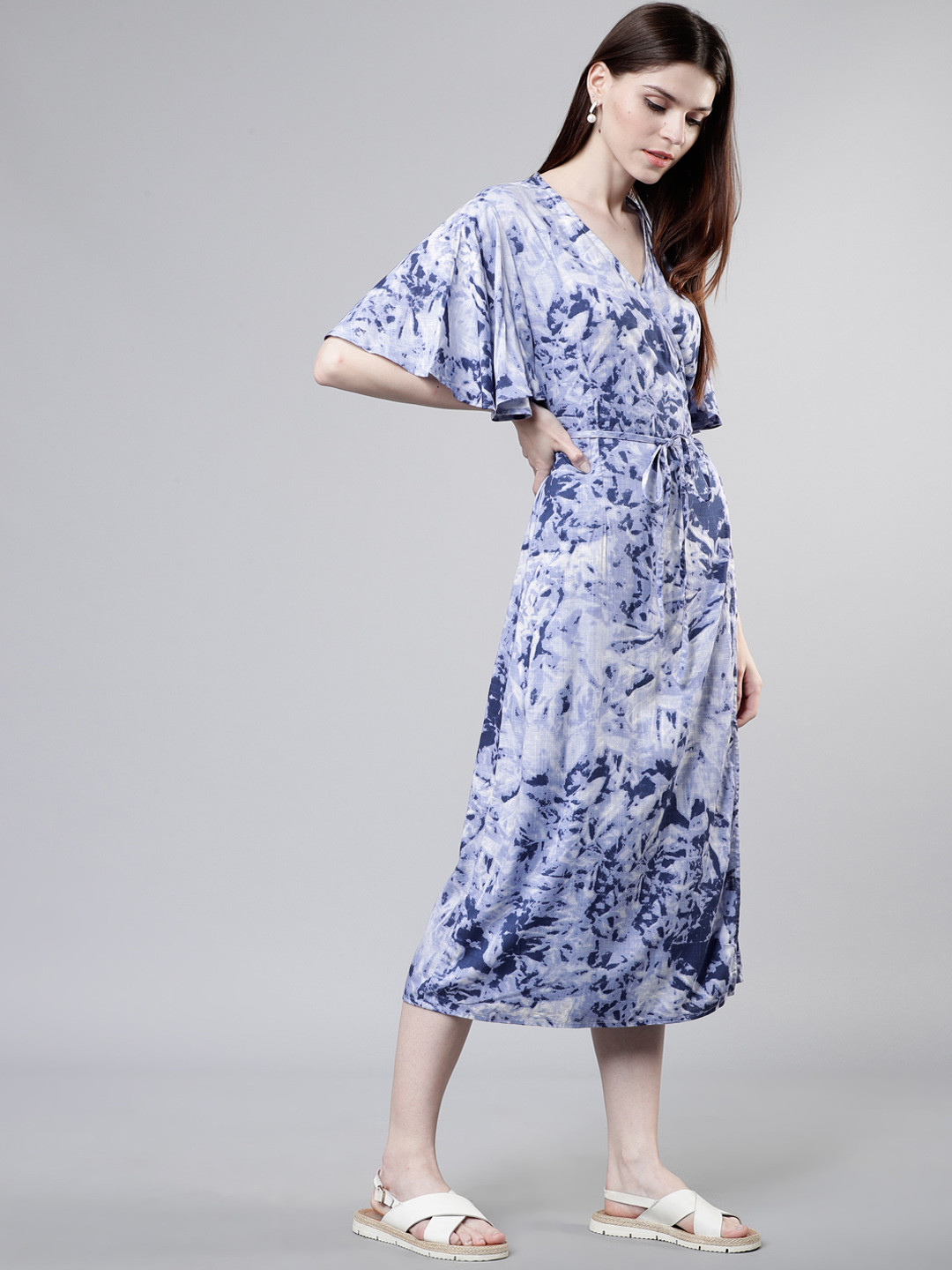 Women Blue Dyed Wrap Dress