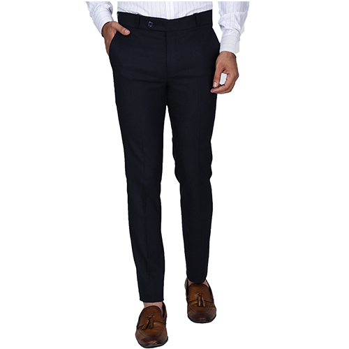 Blue Dobby Stretch Trouser Terry Rayon Slim Fit