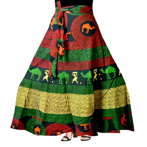 Jaipuri Green Camel Printed Wrap Around Skirts