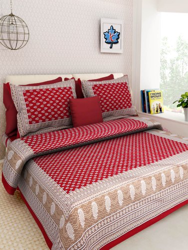 90By100 Inches Jaipuri Booti Double Bedsheet with 2 Pillow Covers