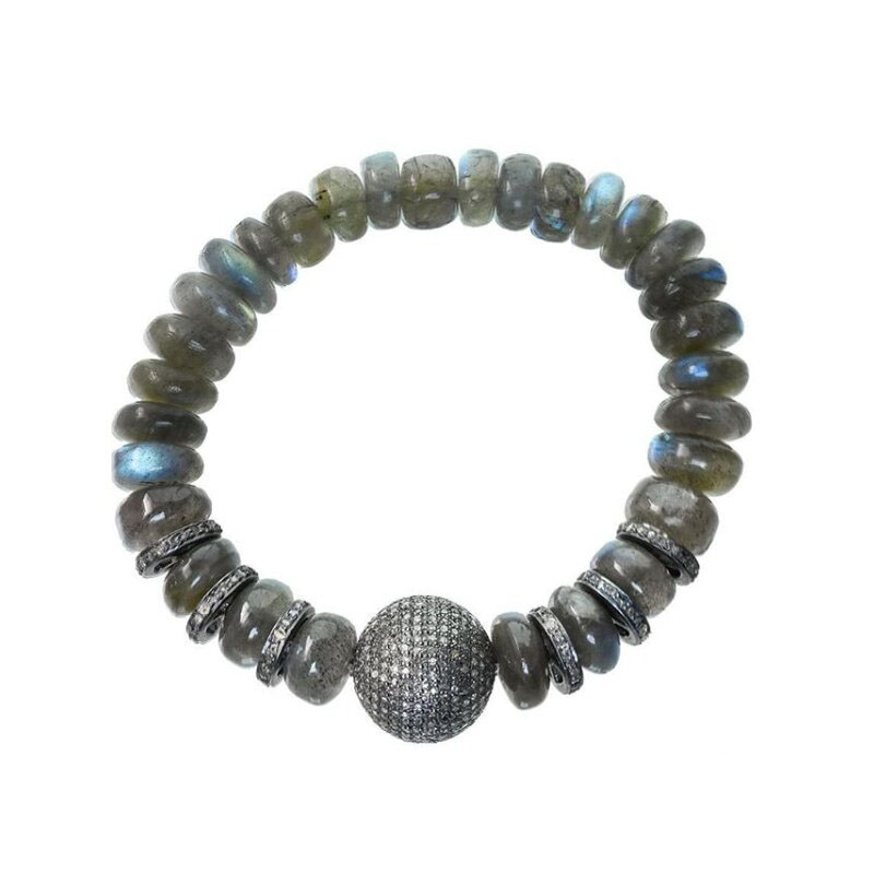 Bracelet Made Of Diamond Silver Balls & Spacers Combined With Labradorite / Antiqa
