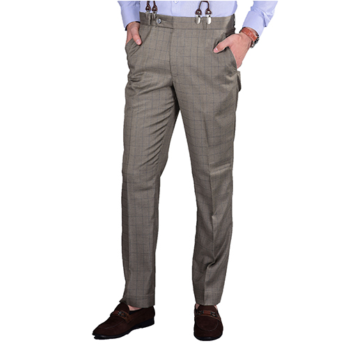 Grey Check Trouser Terry Rayon Slim Fit