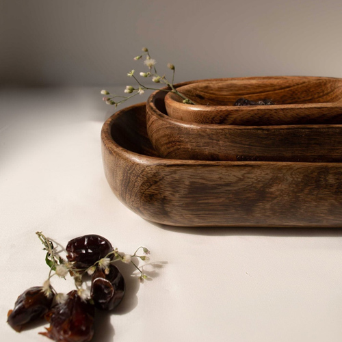 Oval Shape Wooden Bowls Set of 3