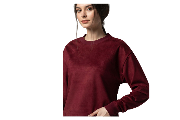 Suede Sweatshirt with a Crew Neckline