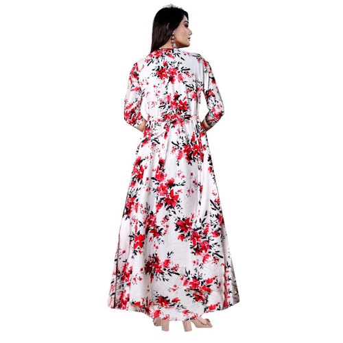 Jaipuri Floral Print Full Length Rayon Dress