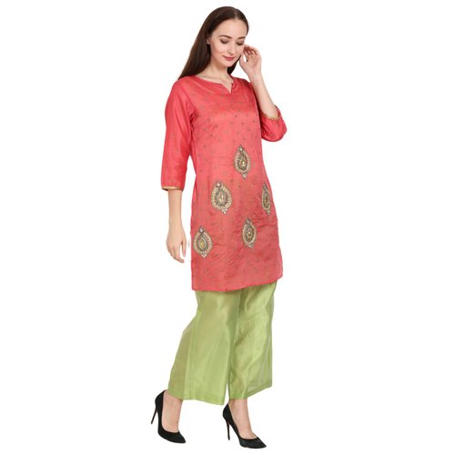 Chanderi Cotton Suit With Banarasi Top