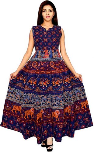 Jaipuri Lion Printed Cotton Dress