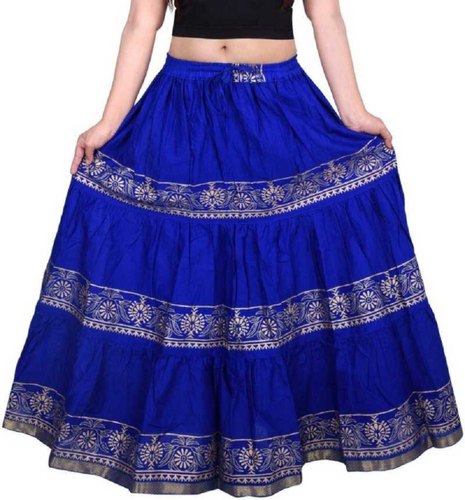 Rajasthani Rayon Gold Print Elastic Skirt