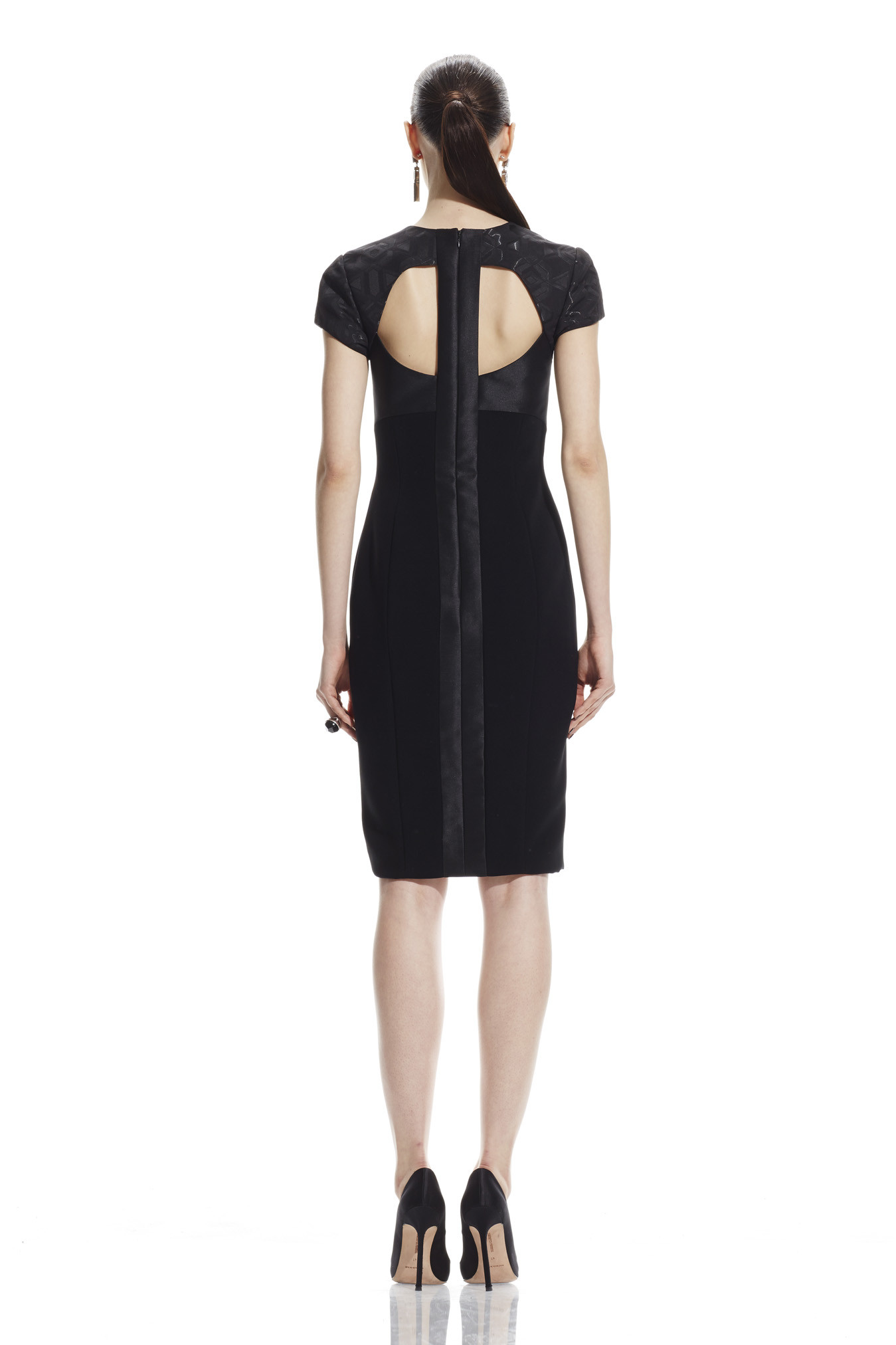 Lacquered Jacquard and Crepe Sheath