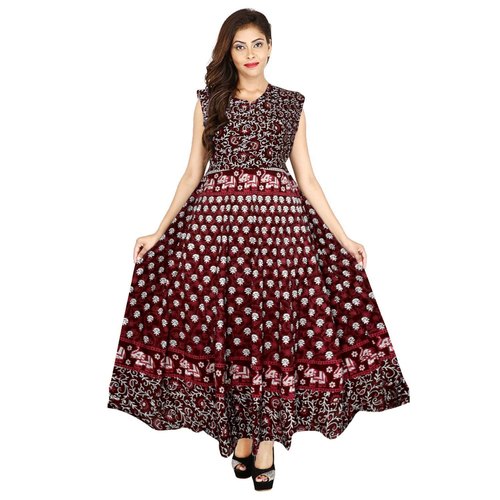 Jaipuri Maroon Booti Printed Cotton Dress