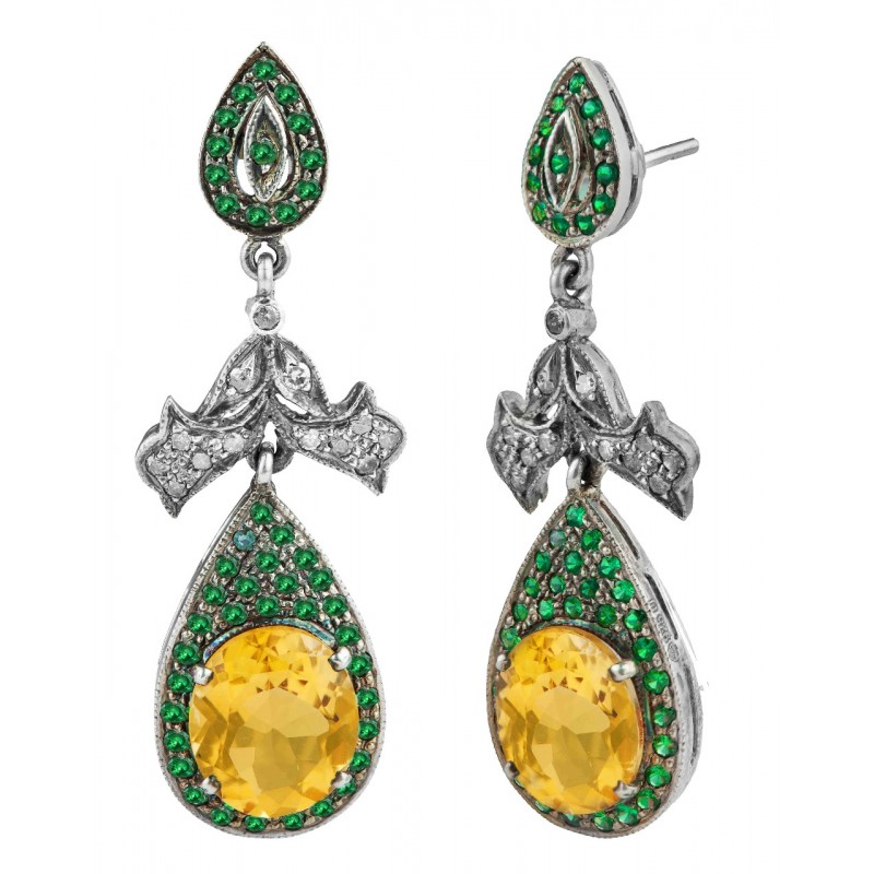 Citrine, Tsavorite & Diamonds Dancing Doll Earrings