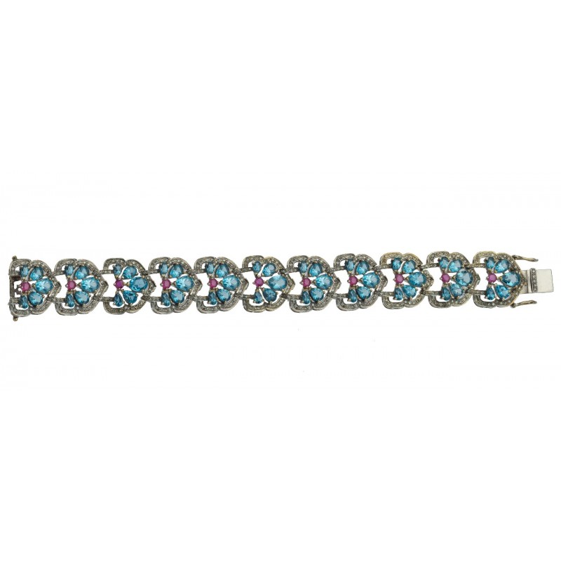 London Blue Topaz , Ruby & Diamond Beautiful Long Bracelet