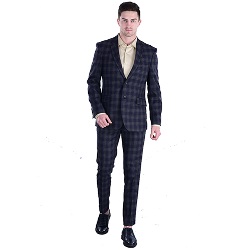 Blue Check Suit Woolen Tweed Youth Fit