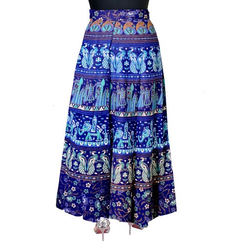 Jaipuri Peacock Print Cotton Wrap Around Skirt