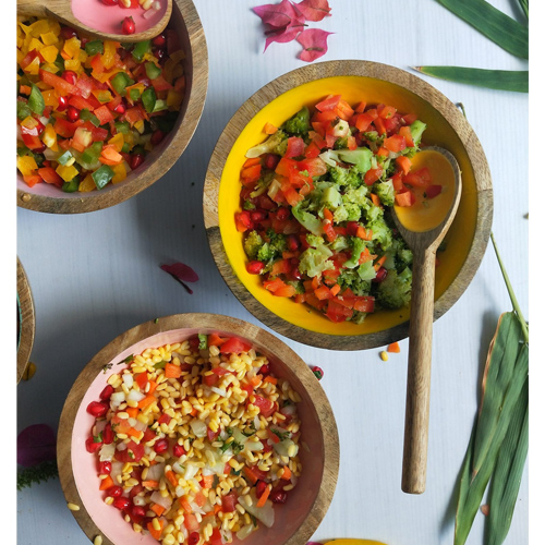 Multicolour Wooden Enamel Snack Bowl & Spoon - Green